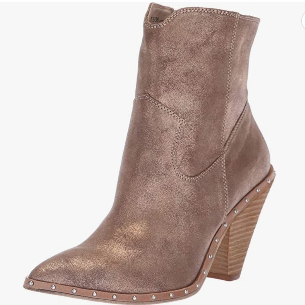 NEW CHINESE LAUNDRY RAMBLE BOOTIES - WESTERN-CHAMPAGNE METALLIC LEATHER - SIZE 9